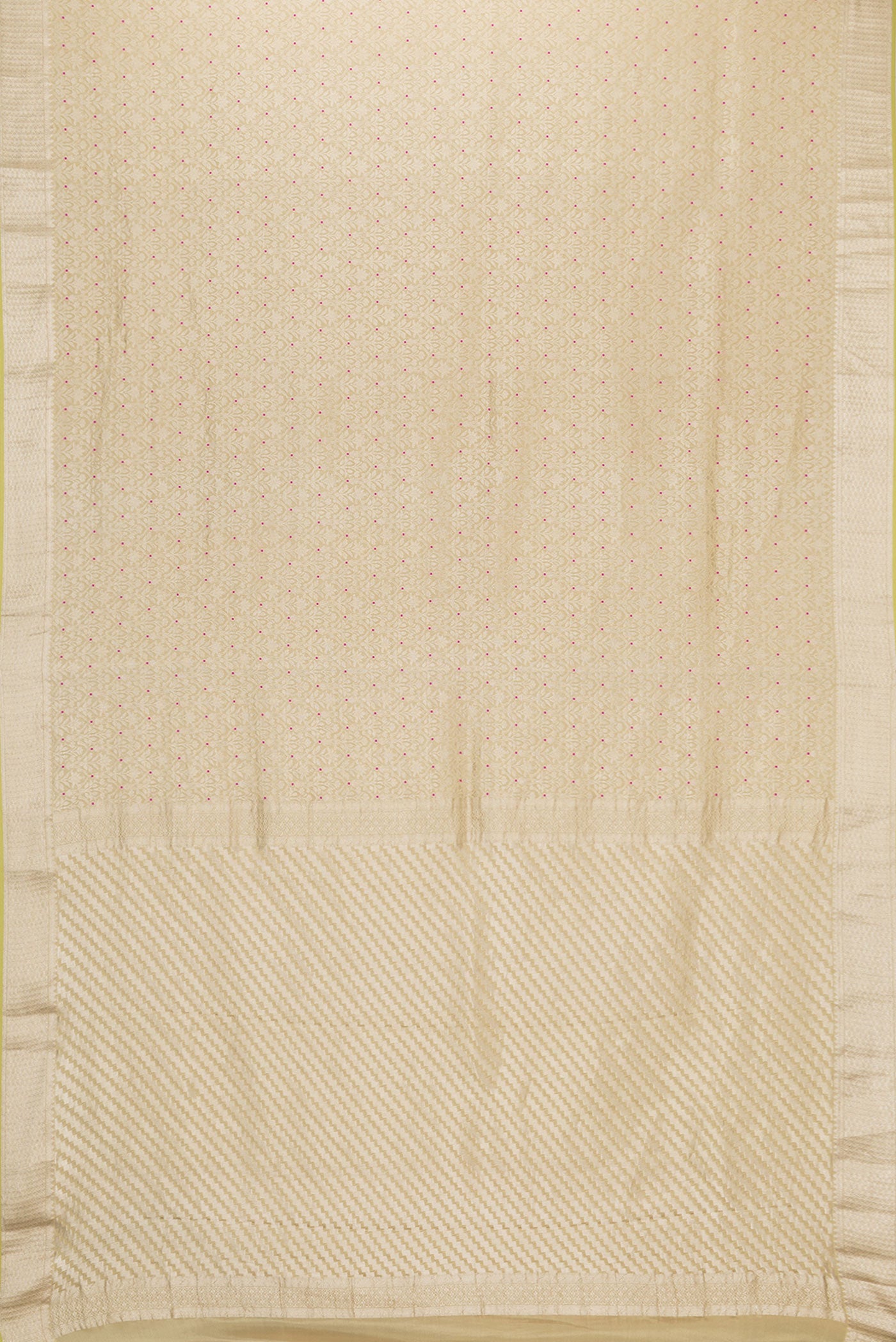 Flat view of Pista Green Dual Tone Banarasi Georgette Saree with Zari Brocade on the body and Zari Border. 