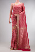 Pink Dual Tone Mysore Crepe Saree with Zari Brocade on the body and Zari Border.  displayed on a mannequin
