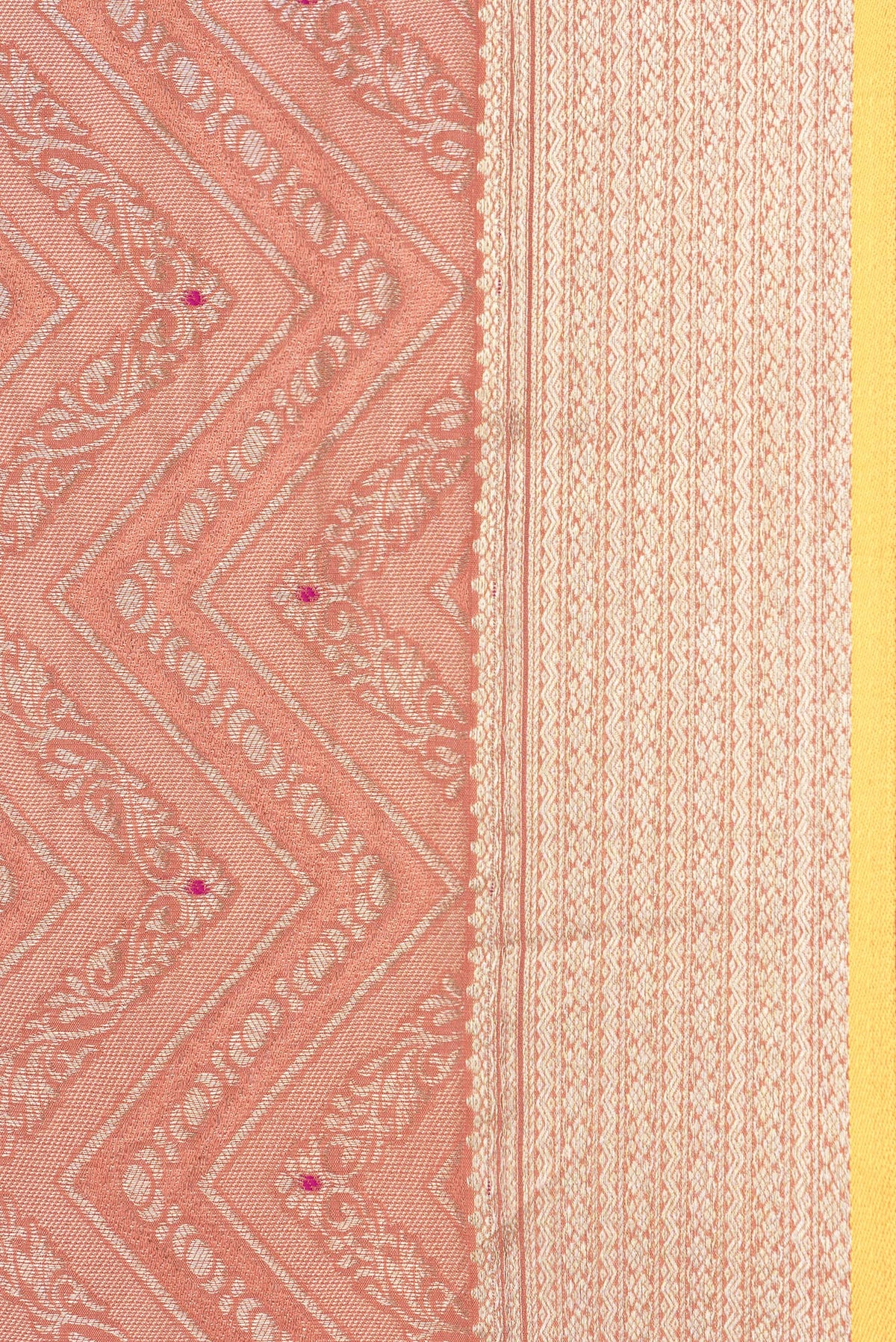 Border image of Brick Orange Dual Tone Banarasi Georgette Saree with Zari Brocade on the body and Zari Border. 