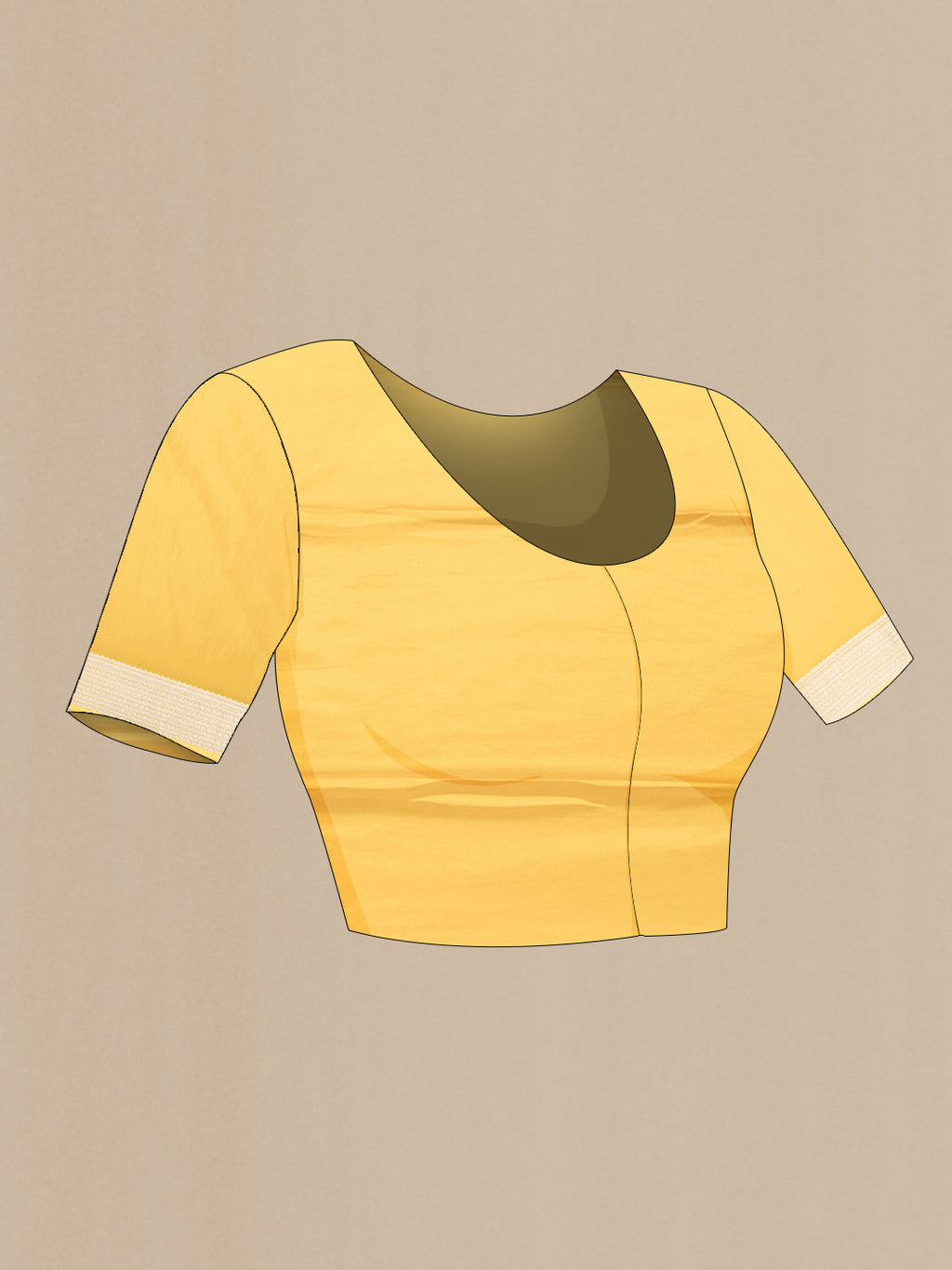 Close up image of the blouse of Yellow Dual Tone Banarasi Georgette Saree with Zari Brocade on the body and Zari Border. 