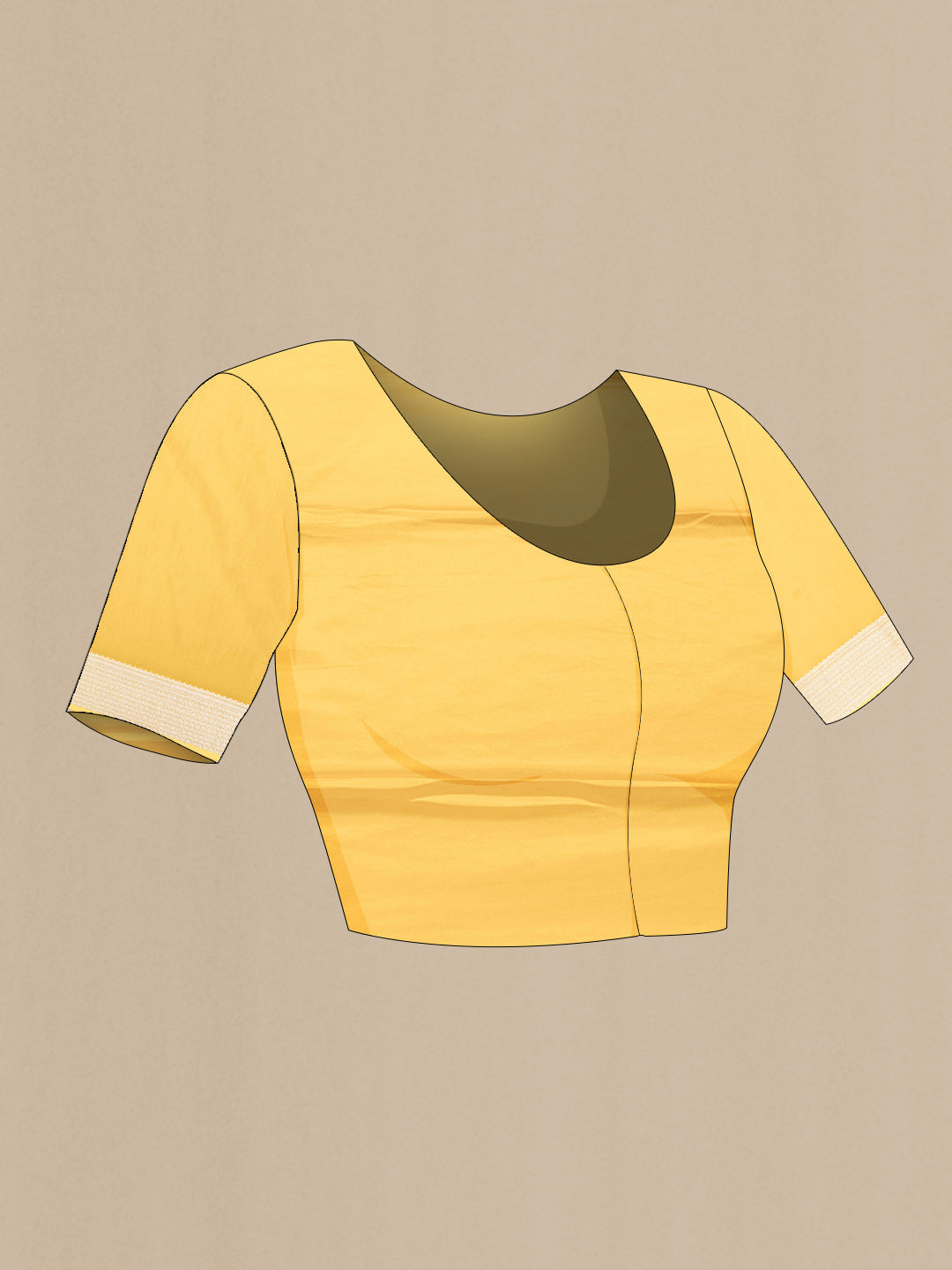 Close up image of the blouse of Yellow Dual Tone Banarasi Georgette Saree with Zari Brocade on the body and Zari Border. 
