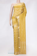 Yellow Dual Tone Banarasi Georgette Saree with Zari Brocade on the body and Zari Border.  displayed on a mannequin