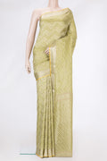 Parrot Green Dual Tone Banarasi Georgette Saree with Zari Brocade on the body and Zari Border.  displayed on a mannequin