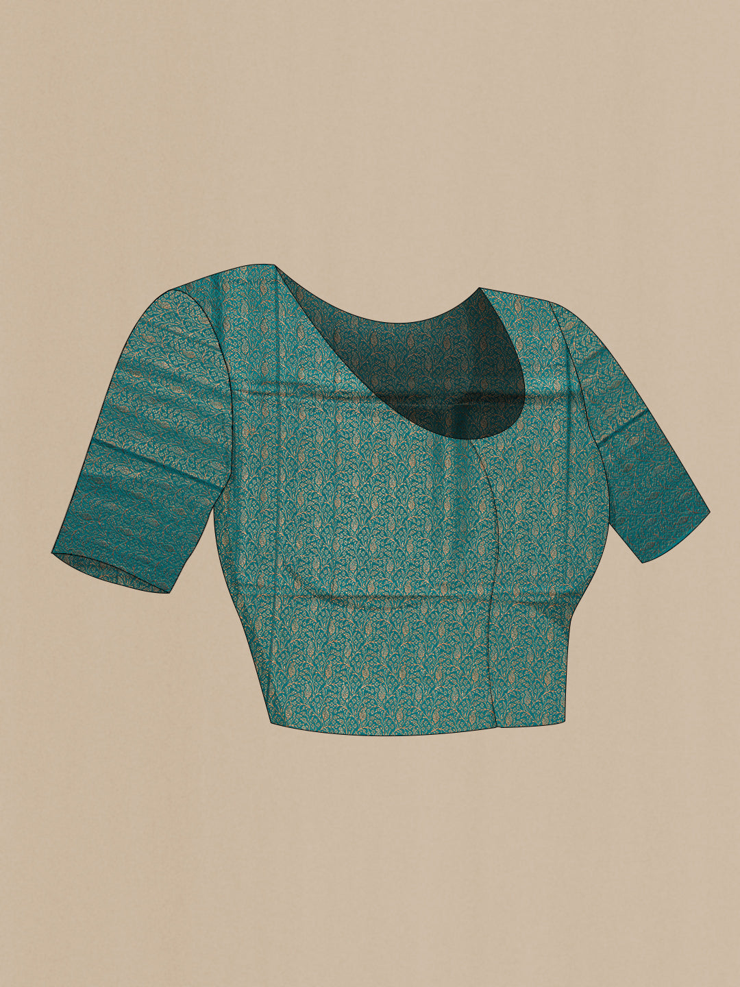 Close up image of the blouse of Green Dual Tone Banarasi Georgette Saree with Zari Brocade on the body and Zari Border. 