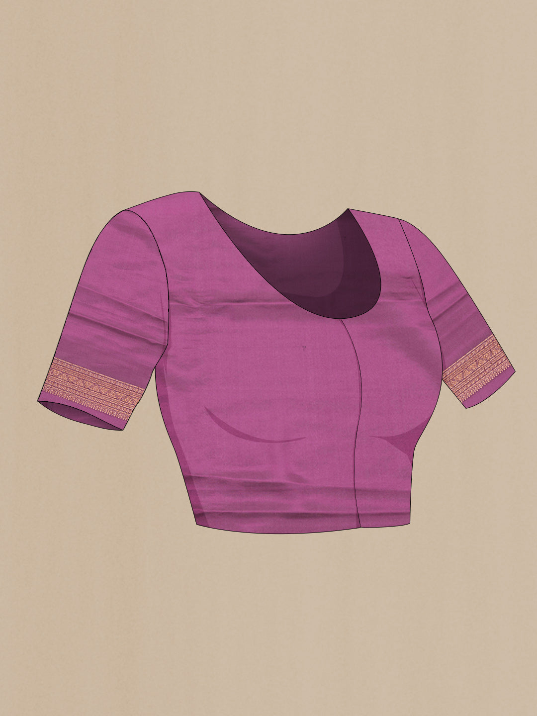 Close up image of the blouse of Magenta Dual Tone Banarasi Georgette Saree with Zari Brocade on the body and Zari Border. 