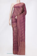 Magenta Dual Tone Banarasi Georgette Saree with Zari Brocade on the body and Zari Border.  displayed on a mannequin