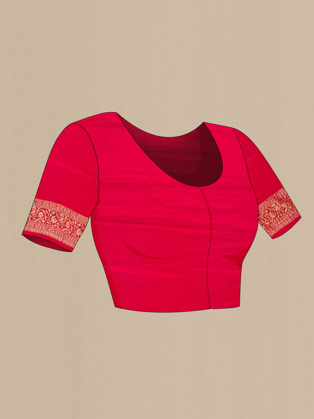 Close up image of the blouse of Maroon Dual Tone Georgette Saree with Zari Brocade on the body and Zari Border. 