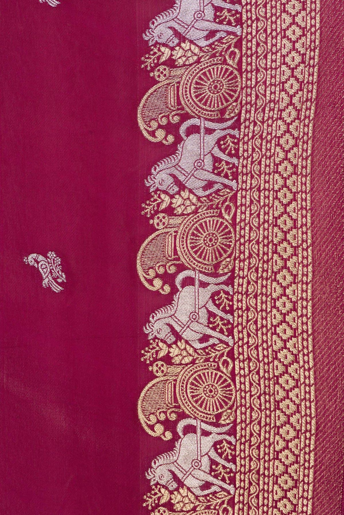 Border image of Maroon Dual Tone Blended Mysore Crepe Saree with Zari Butta on the body and Fancy Border. 