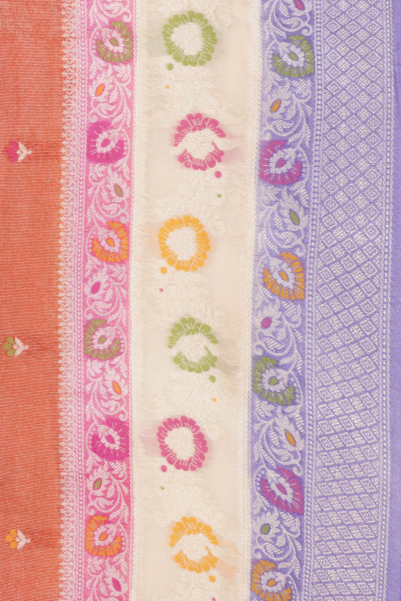 Border image of Orange Dual Tone Organza Silk Saree with Zari And Thread Butta on the body and Fancy Border. 