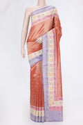 Orange Dual Tone Organza Silk Saree with Zari And Thread Butta on the body and Fancy Border.  displayed on a mannequin