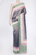 Navy Blue Dual Tone Organza Silk Saree with Zari And Thread Butta on the body and Fancy Border.  displayed on a mannequin