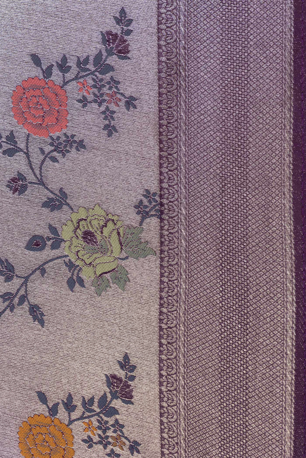 Border image of Purple Dual Tone Organza Silk Saree with Zari And Thread Butta on the body and Zari Border. 