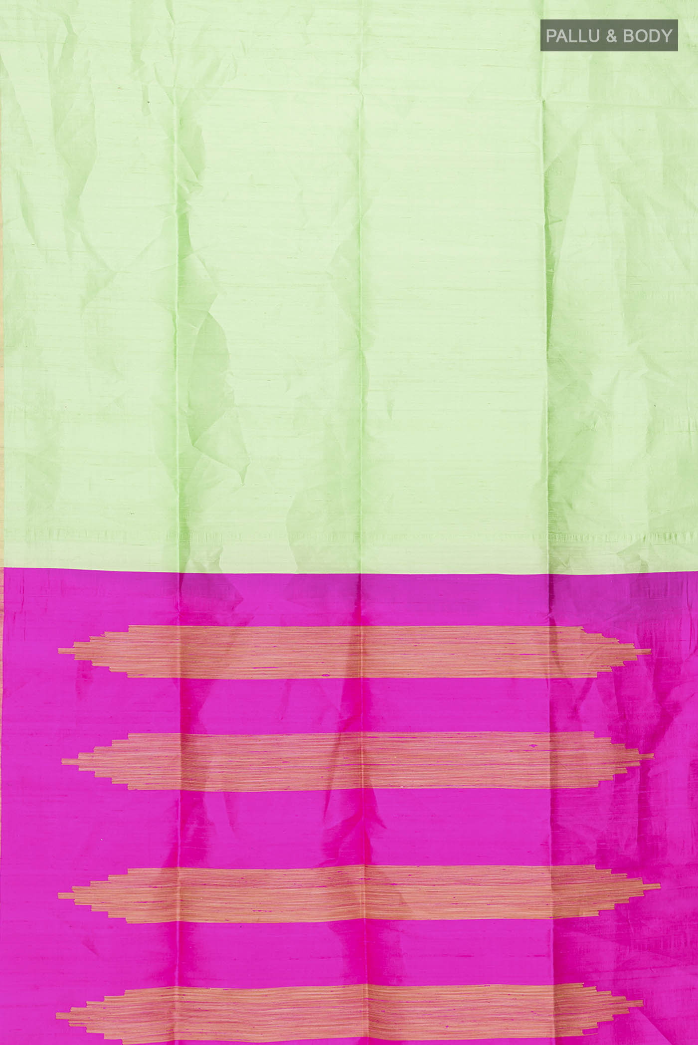 Flat view of Green Raw Silk Saree with Plain Body and Zari Border