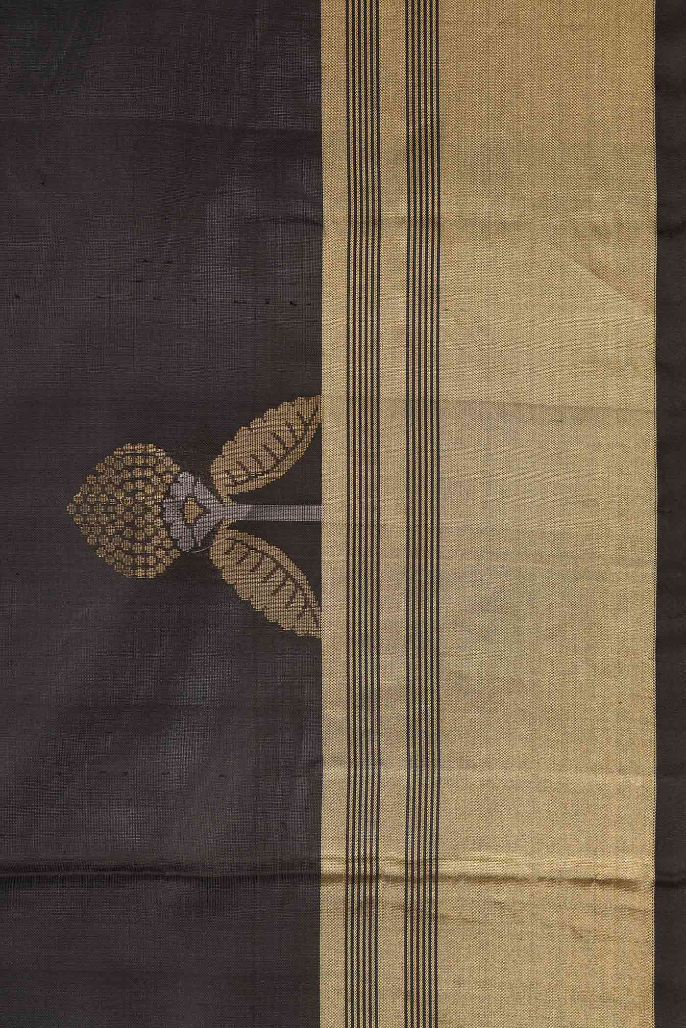 Border image of Black Dual Tone Soft Silk Saree with Zari Butta on the body and Zari Border. 
