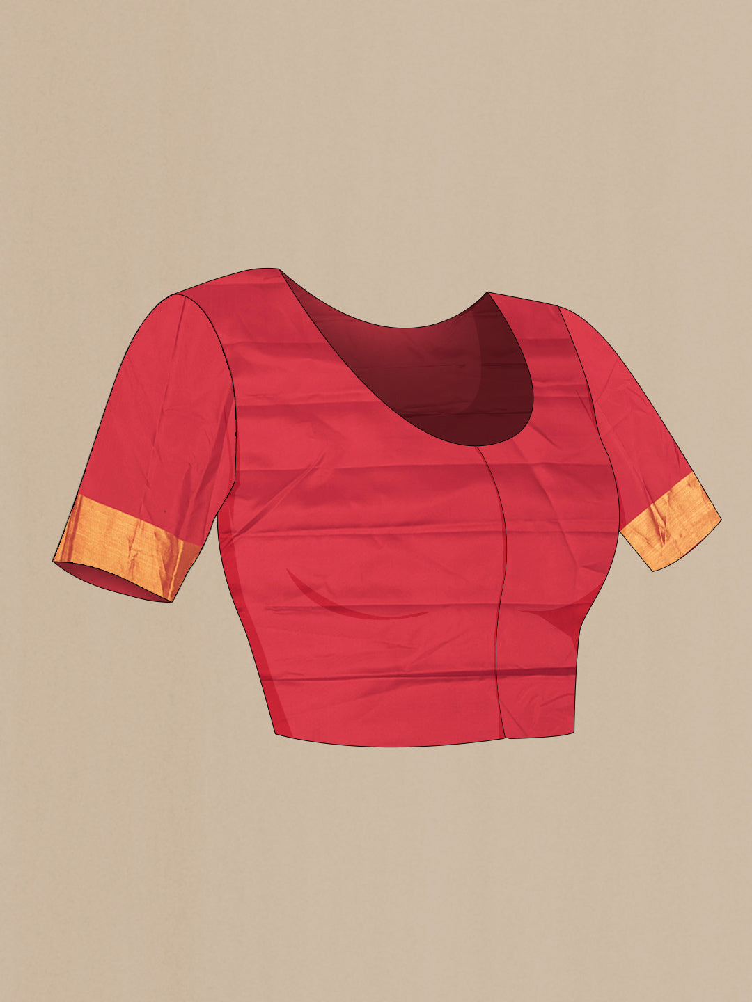 Close up image of the blouse of Red Dual Tone Kanchipuram Saree with Zari Brocade on the body and Zari Border
