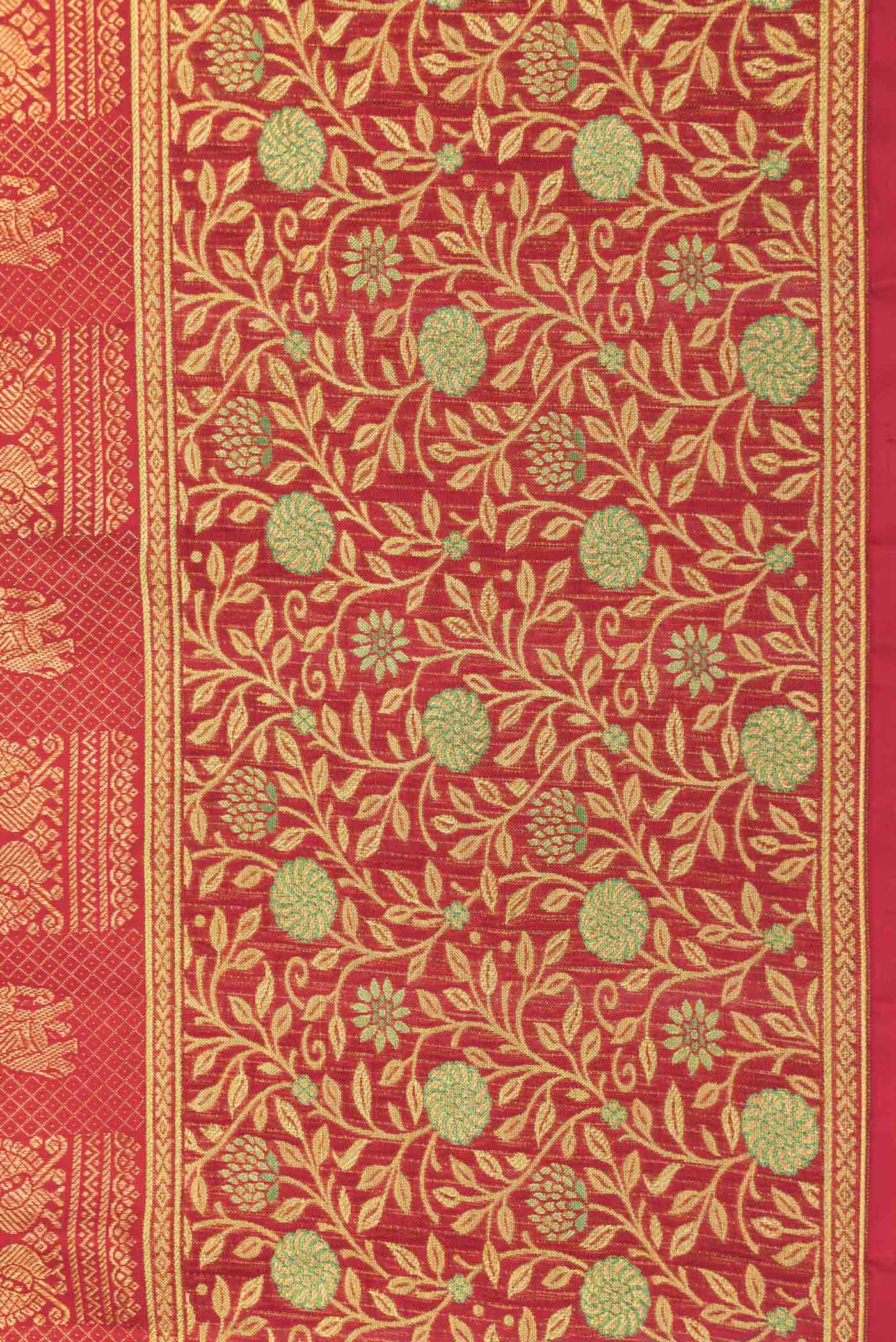 Border image of Red Dual Tone Kanchipuram Saree with Zari Brocade on the body and Zari Border