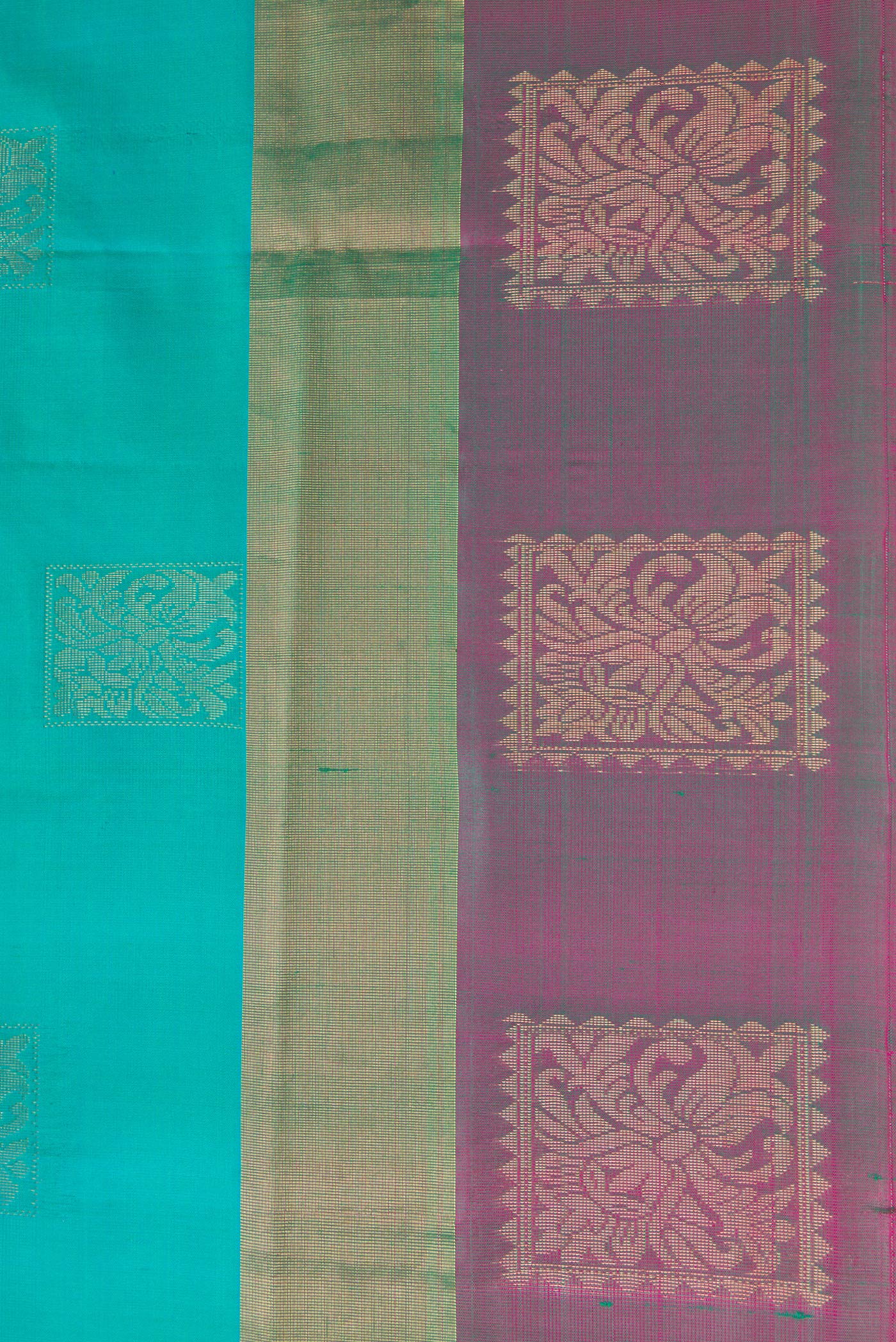 Border image of Peacock Blue Dual Tone Soft Silk Saree with Zari Butta on the body and Fancy Border. 