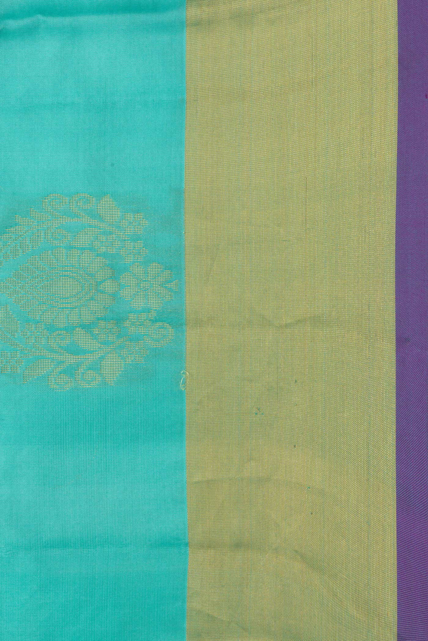 Border image of Sea Green Dual Tone Soft Silk Saree with Zari Butta on the body and Zari Border. 