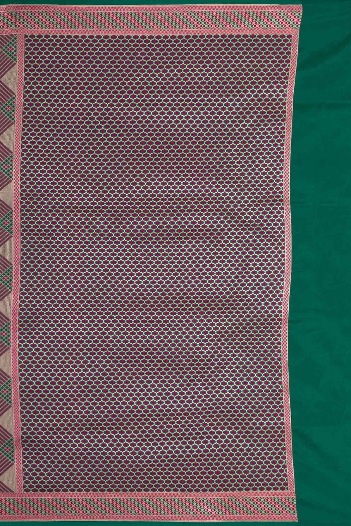 Close up image of the pallu of Dark Pink Dual Tone Banarasi Silk Saree with Zari Brocade on the body and Fancy Border