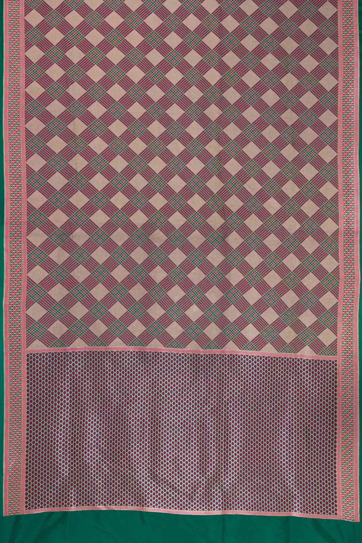 Flat view of Dark Pink Dual Tone Banarasi Silk Saree with Zari Brocade on the body and Fancy Border