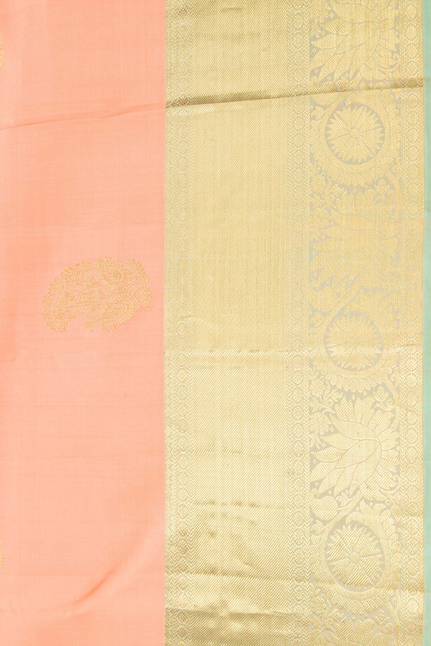 Border image of Peach Dual Tone Kanjivaram Silk Saree with Zari Butta on the body and Zari Border. 