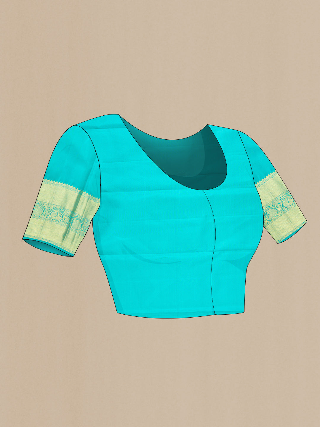 Close up image of the blouse of Green Dual Tone Kanjivaram Silk Saree with Zari Brocade on the body and Zari Border. 