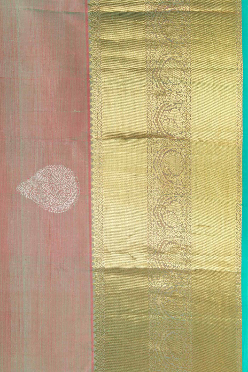 Border image of Green Dual Tone Kanjivaram Silk Saree with Zari Brocade on the body and Zari Border. 
