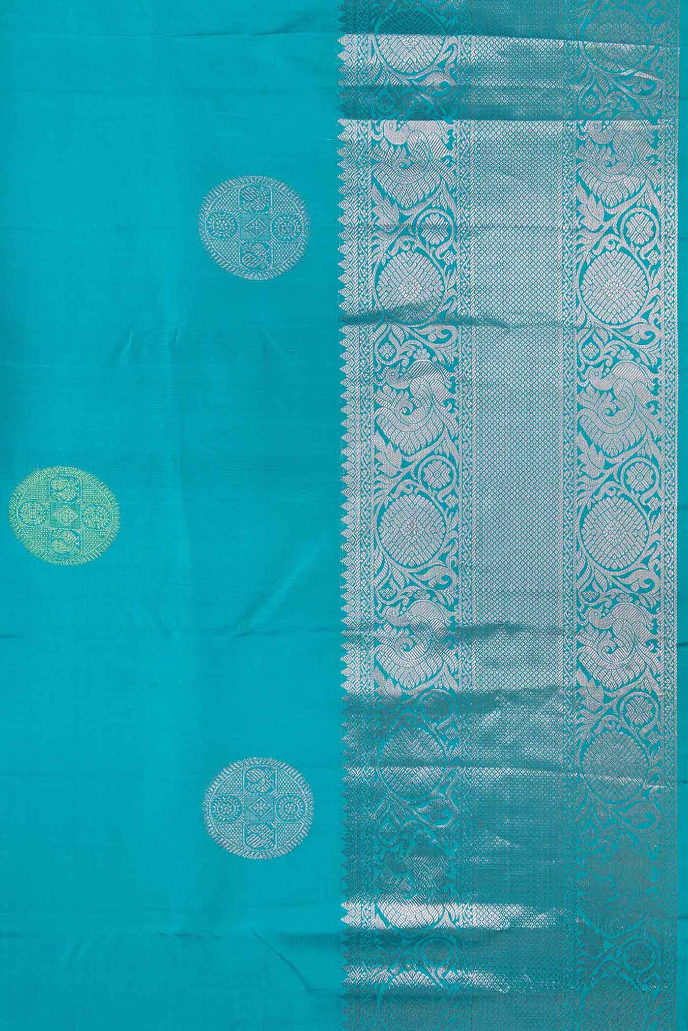 Border image of Sky Blue Dual Tone Kanjivaram Silk Saree with Zari Brocade on the body and Zari Border. 