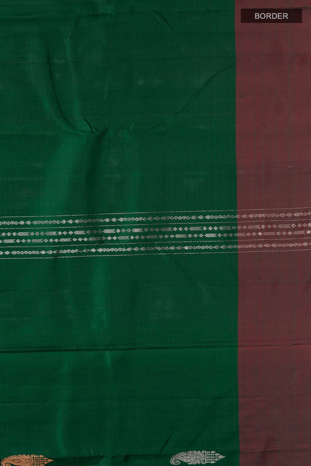 Border image of Green Kanchipuram Silk Saree with Zari Butta on the body and Zari Border