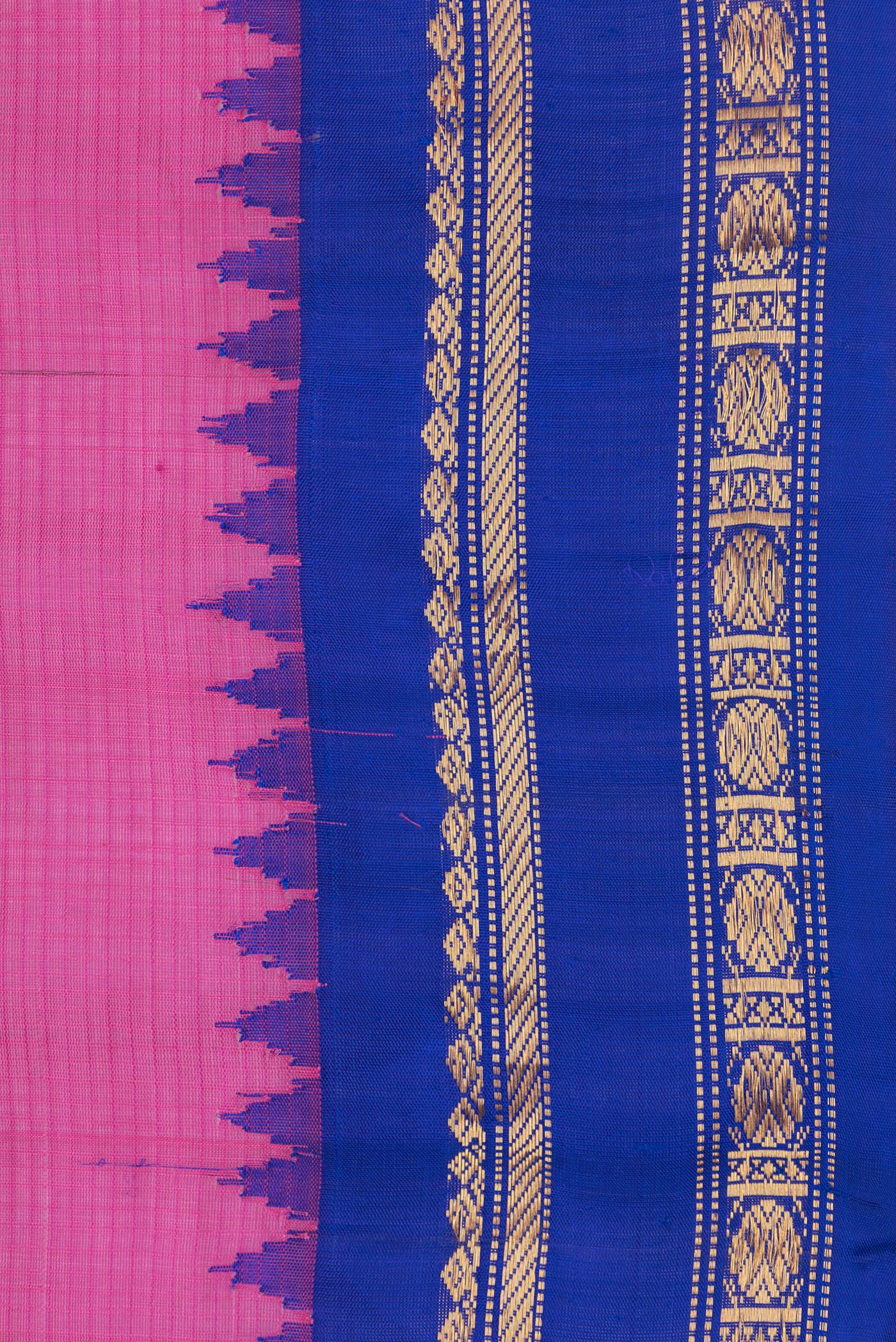 Border image of Pink Dual Tone Gadwal Silk Saree with Checked design on the body and Zari Border. 