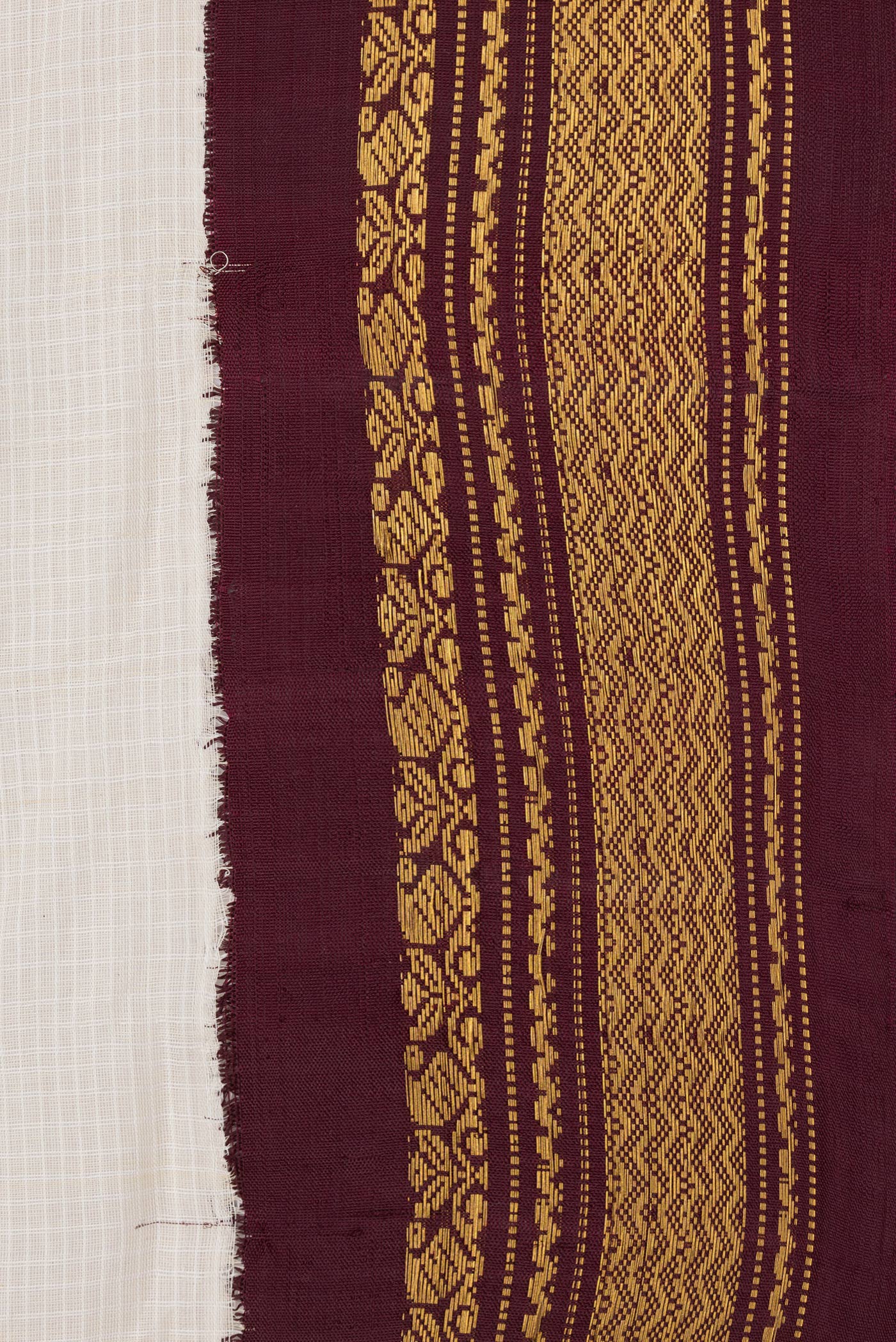 Border image of Off White Dual Tone Kanchipuram Silk Saree with Checked design on the body and Zari Border. 