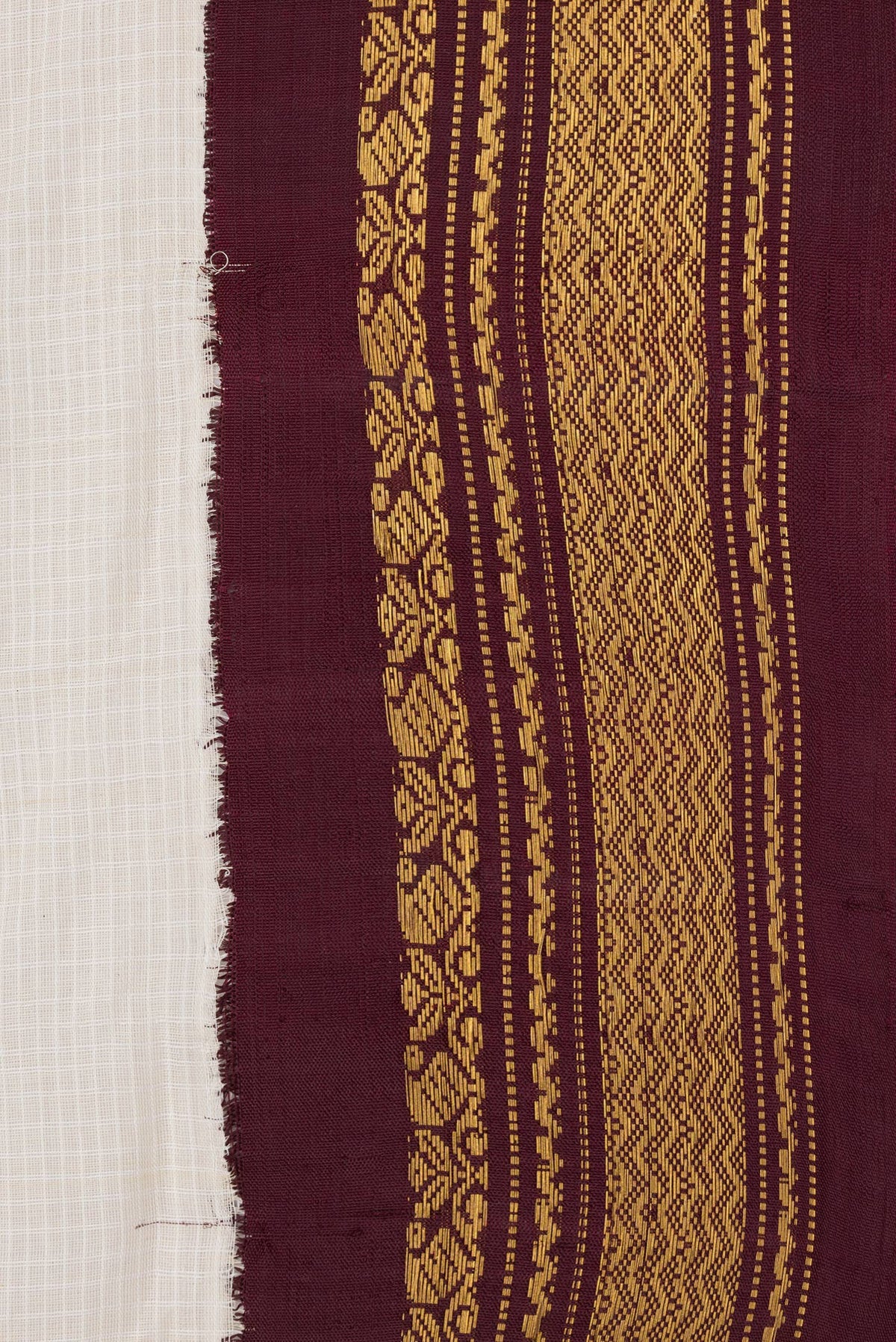Border image of Off White Dual Tone Kanchipuram Silk Saree with Checked design on the body and Zari Border. 