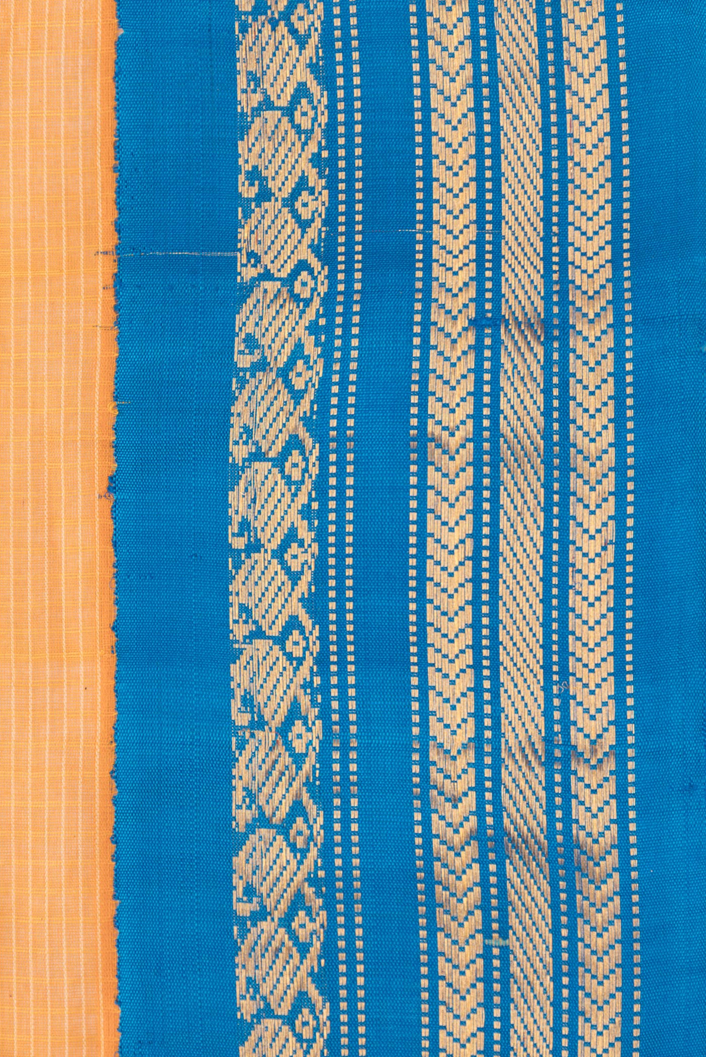 Border image of Orange Dual Tone Gadwal Silk Saree with Checked design on the body and Zari Border. 