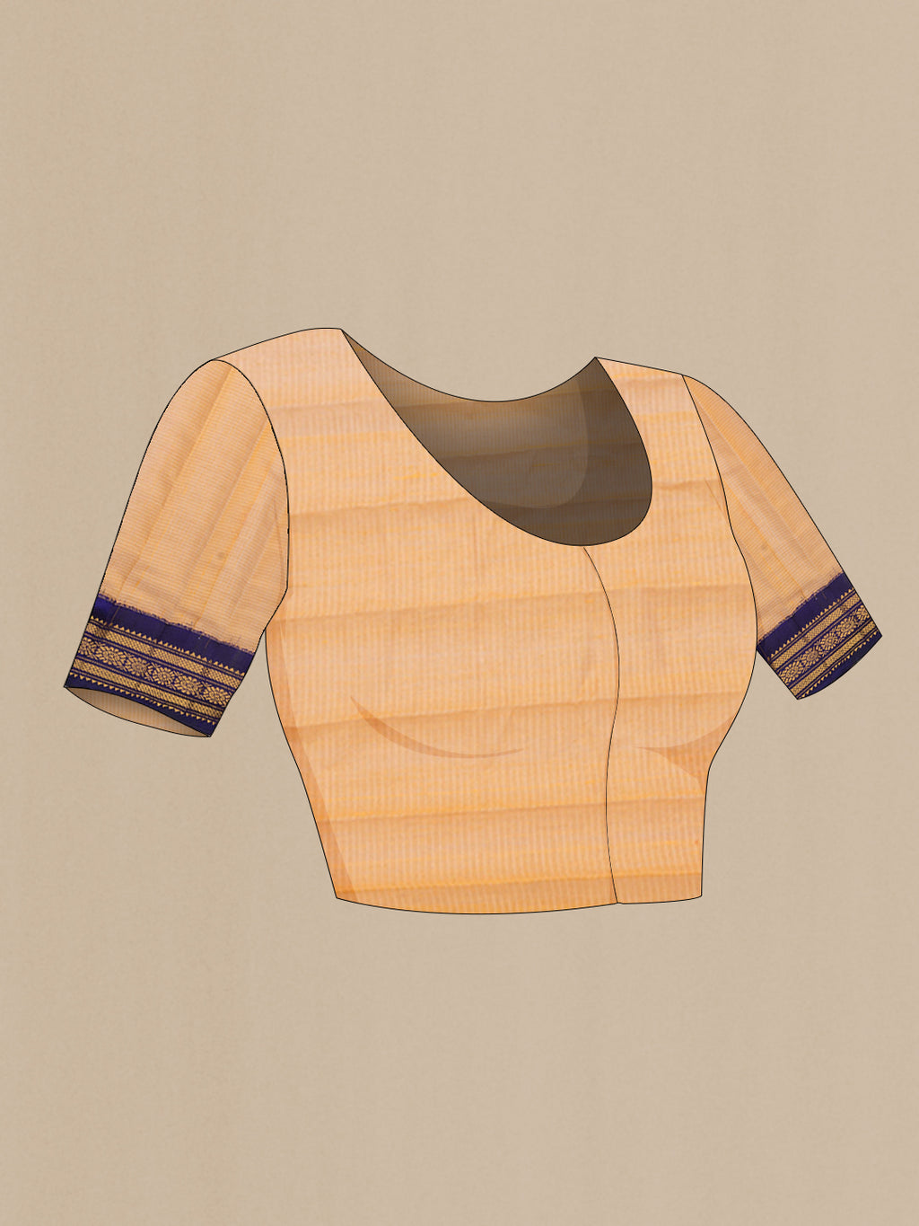 Close up image of the blouse of Orange Dual Tone Kanchipuram Silk Saree with Checked design on the body and Zari Border. 