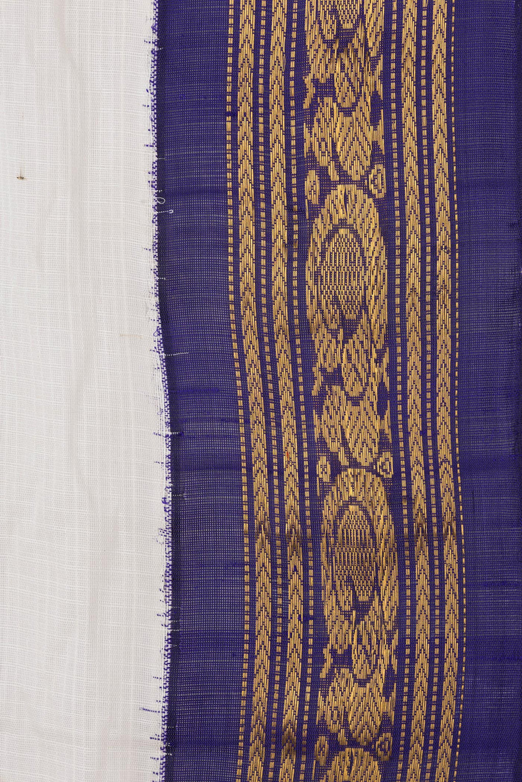 Border image of Off White Dual Tone Kanchipuram Silk Saree with Checked design on the body and Zari Border. 