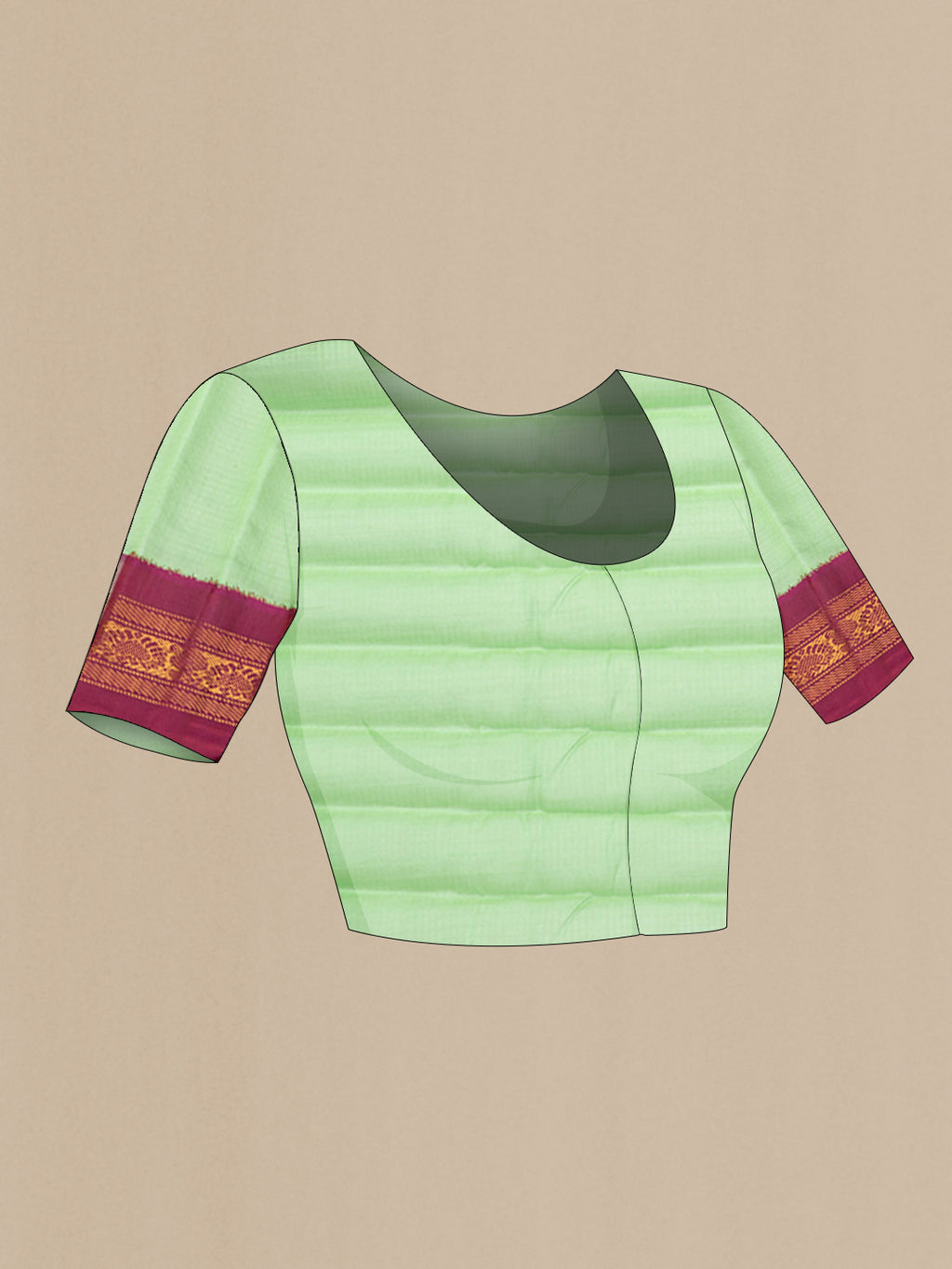 Close up image of the blouse of Sea Green Dual Tone Gadwal Silk Cotton Saree with Checked design on the body and Zari Border. 