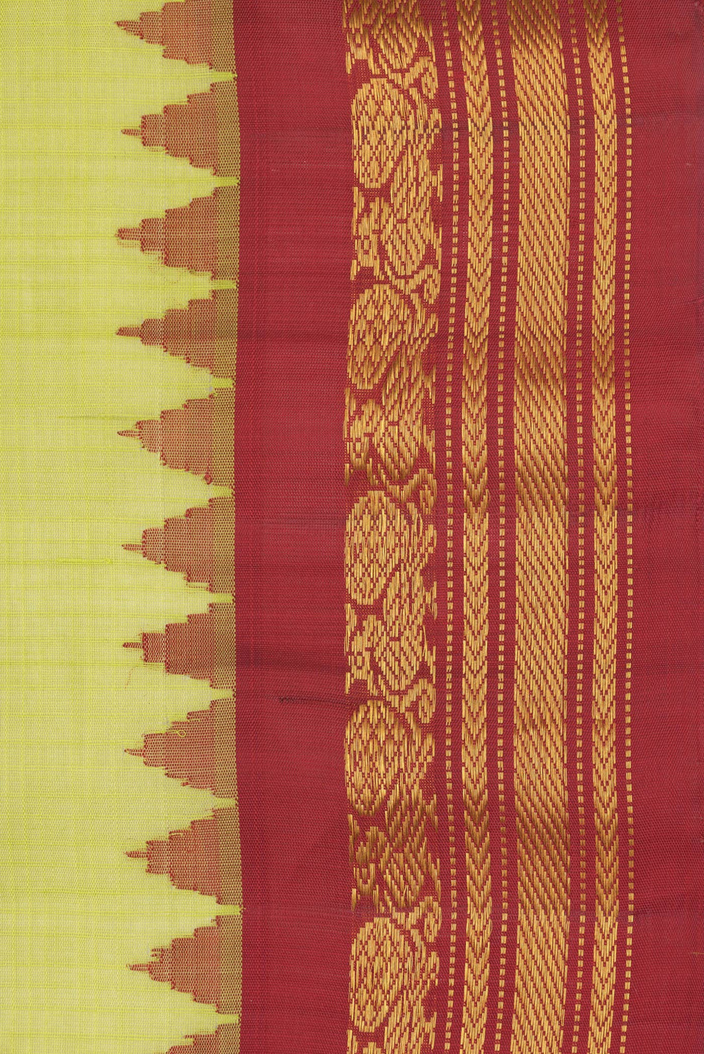 Border image of Parrot Green Dual Tone Gadwal Silk Saree with Checked design on the body and Zari Border. 