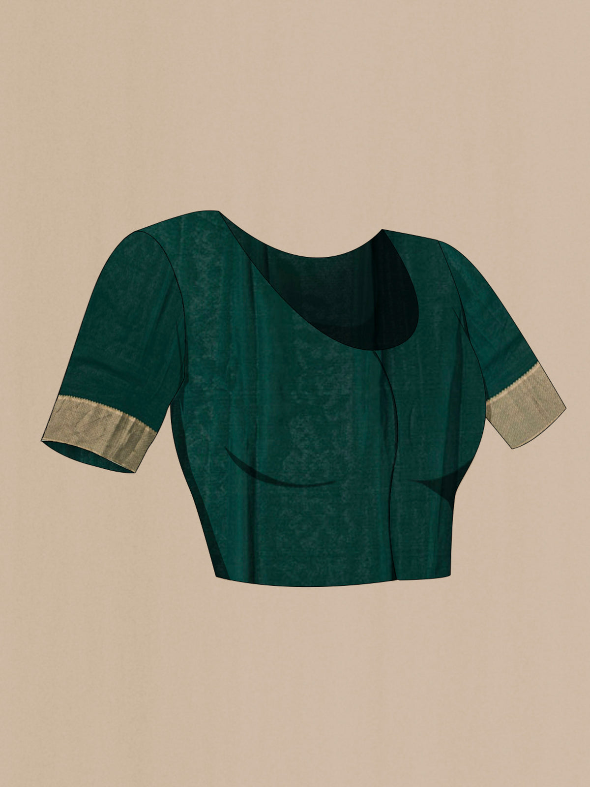 Close up image of the blouse of Green Mysore Crepe Saree with Zari Brocade on the body and Zari Border