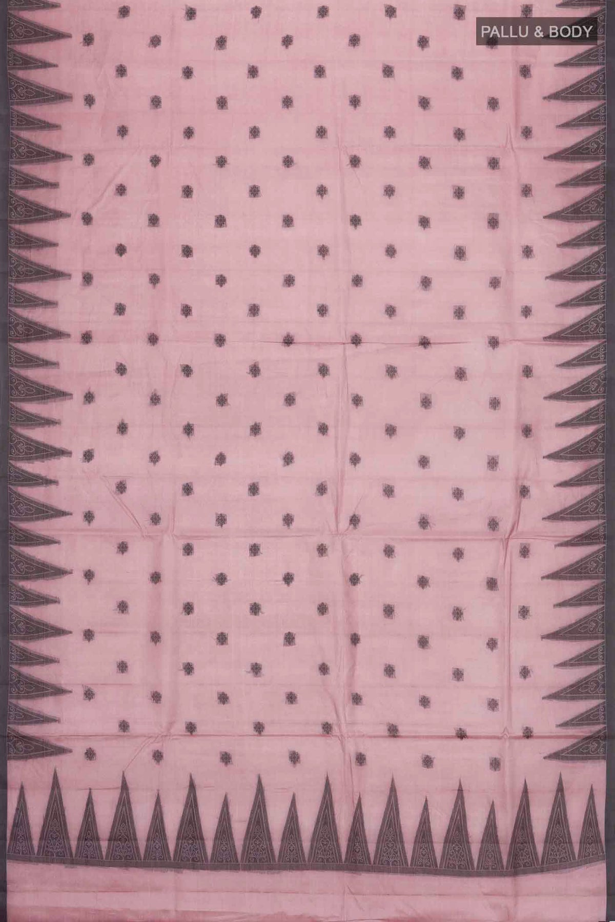 Flat view of Mauve Banarasi Tussar Silk Saree with Thread Butta on the body and Temple Border