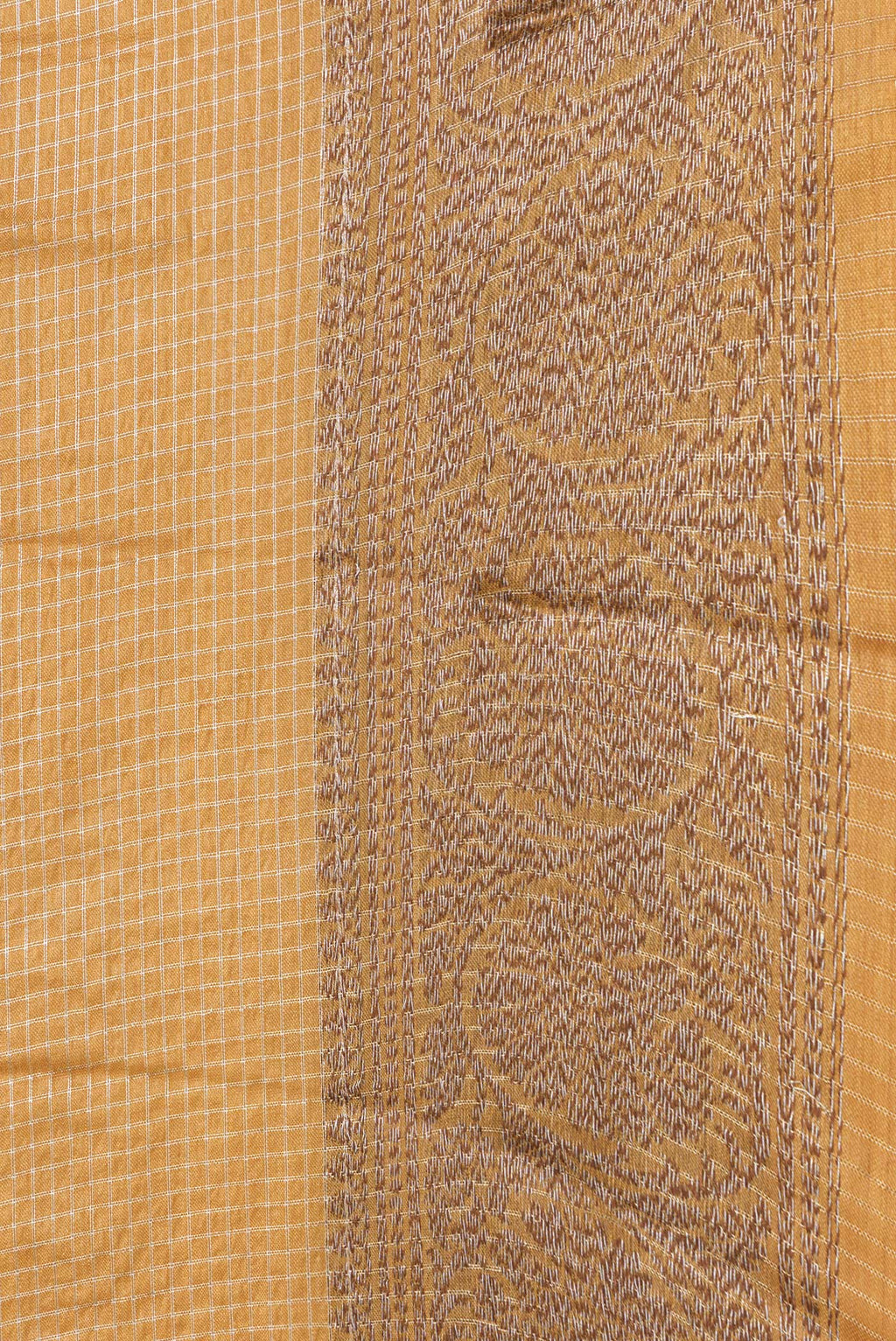 Border image of Gold Dual Tone Tussar Silk Saree with Checked design on the body and Zari Border. 