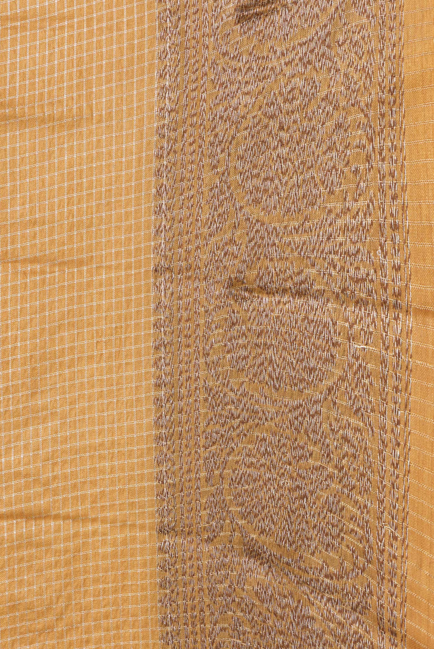 Border image of Gold Dual Tone Tussar Silk Saree with Checked design on the body and Zari Border. 
