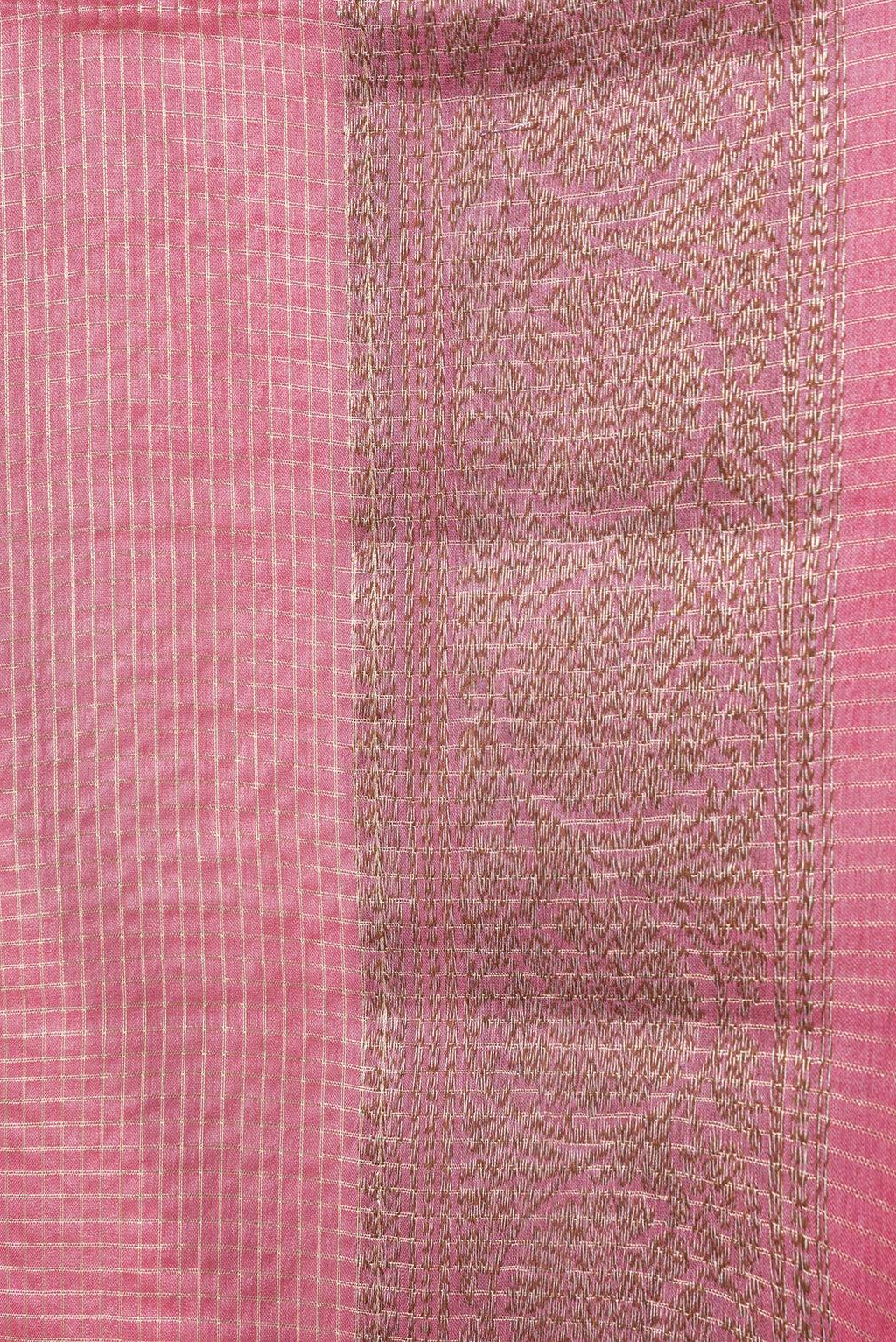 Border image of Pink Dual Tone Tussar Silk Saree with Checked design on the body and Zari Border. 