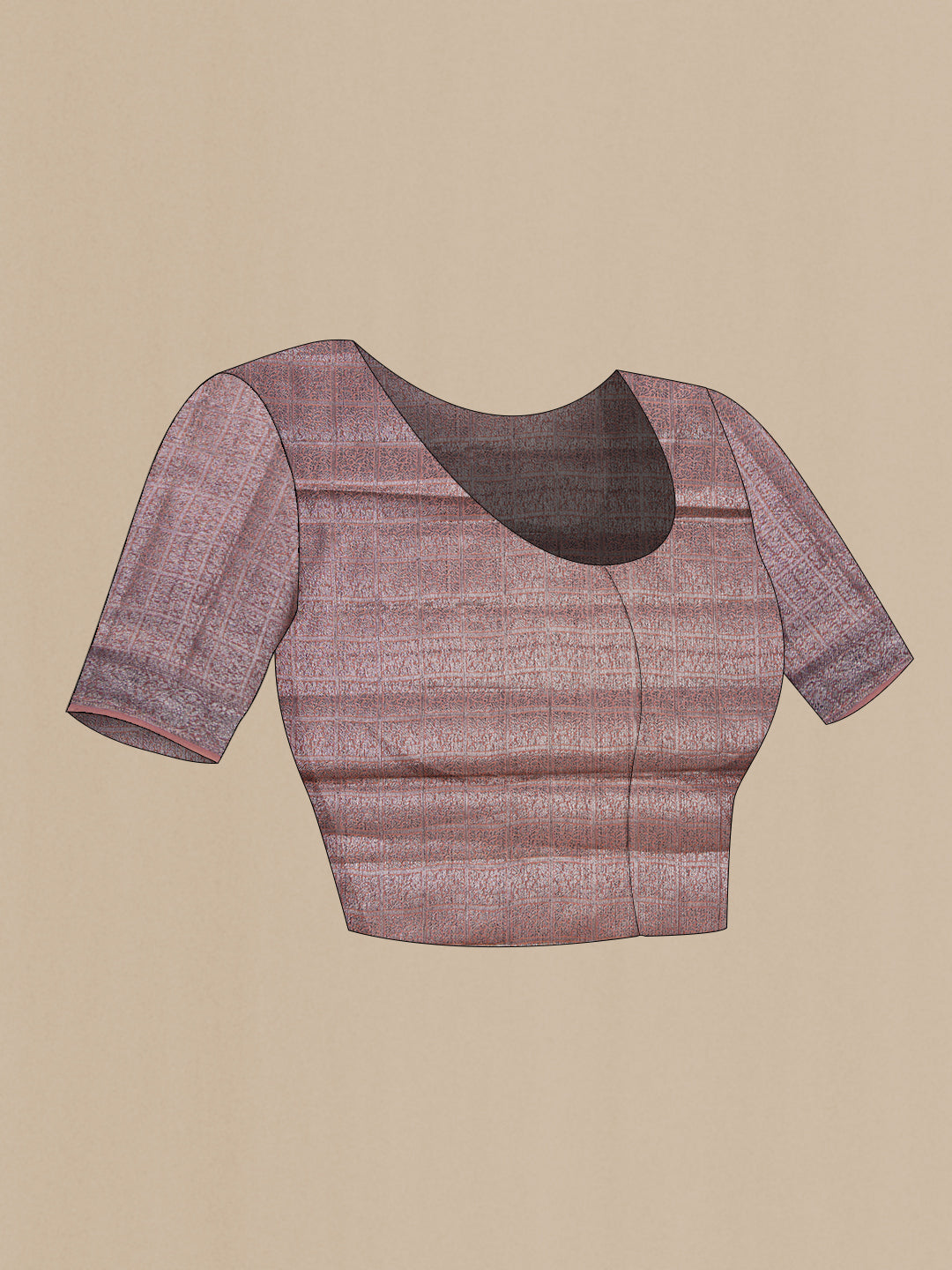 Close up image of the blouse of Mauve Banarasi Tussar Silk Saree with Zari Brocade on the body and Zari Border. 