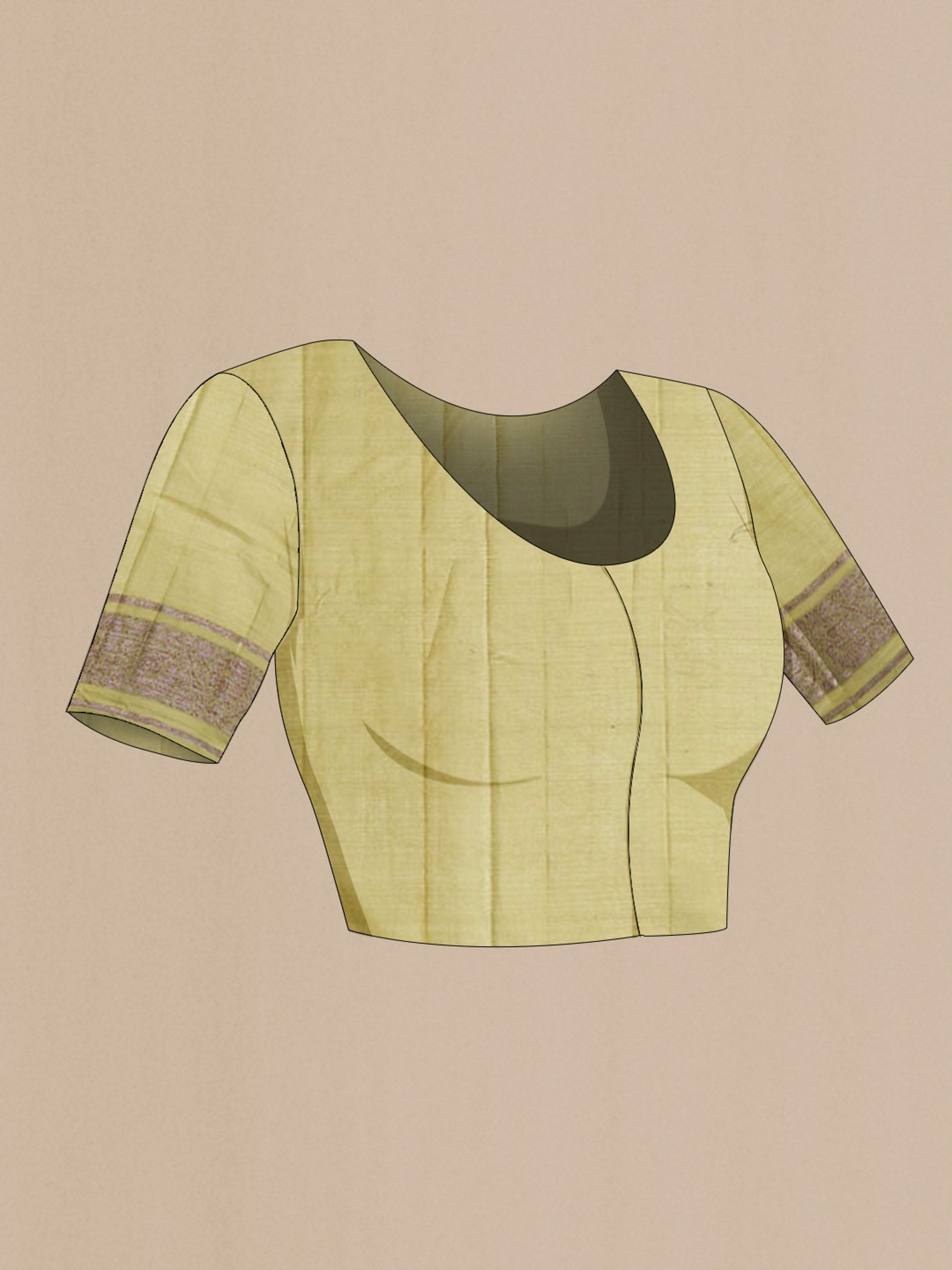 Close up image of the blouse of Green Tussar Silk Saree with Zari Butta on the body and Zari Border
