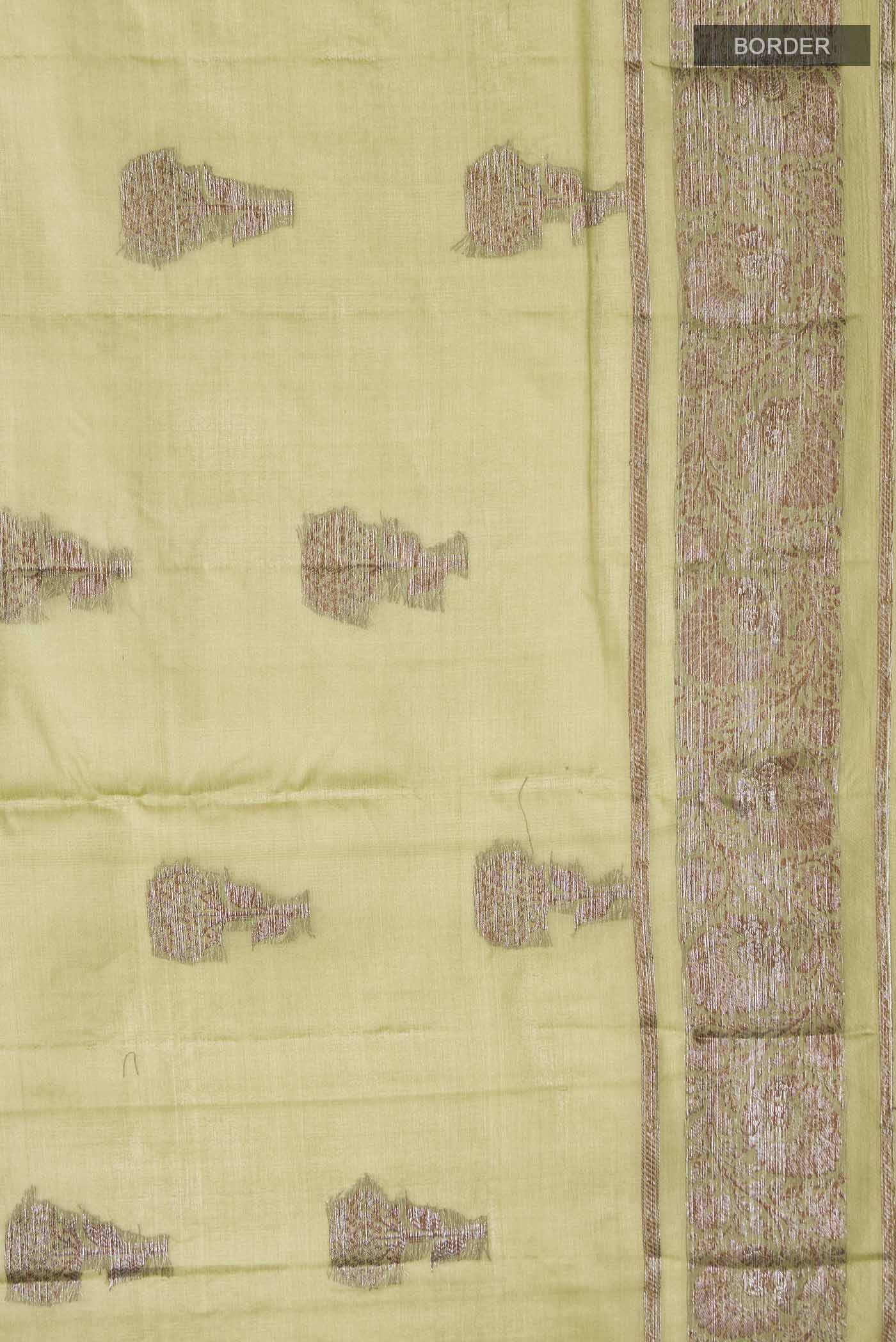 Border image of Green Tussar Silk Saree with Zari Butta on the body and Zari Border