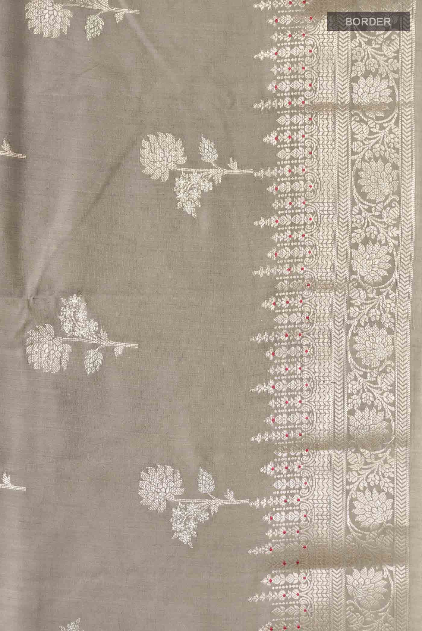 Border image of Grey Banarasi Raw Silk Saree with Zari Butta on the body and Zari Border