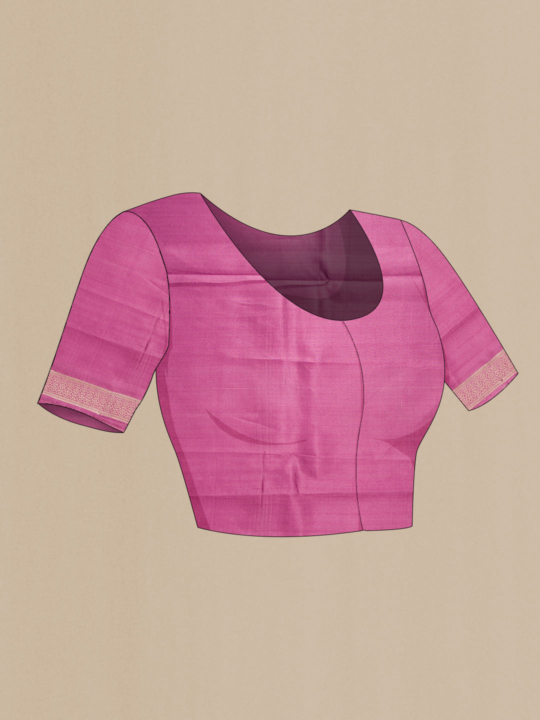 Close up image of the blouse of Mustard Dual Tone Tussar Silk Saree with Zari Butta on the body and Zari Border. 