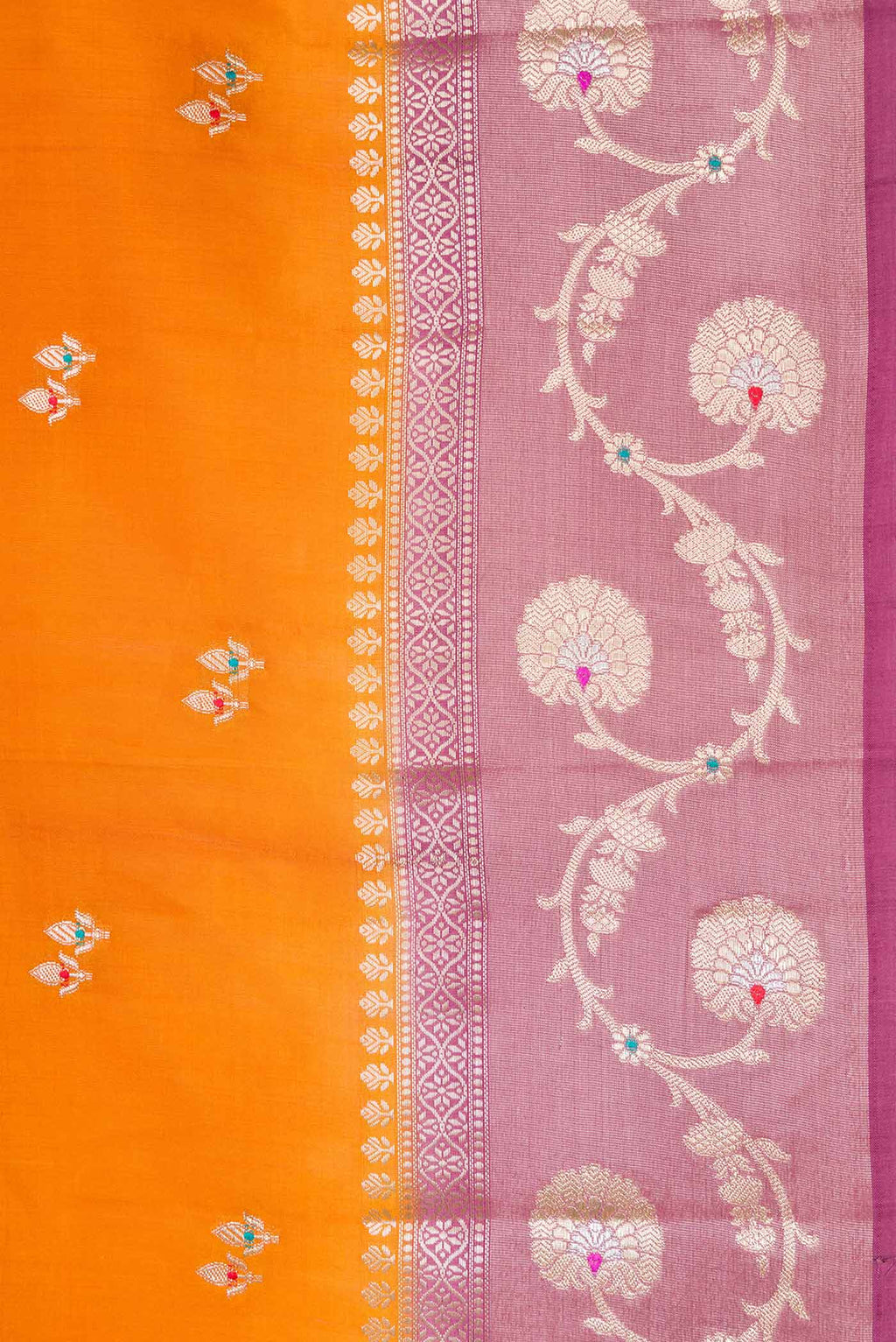 Border image of Mustard Dual Tone Tussar Silk Saree with Zari Butta on the body and Zari Border. 