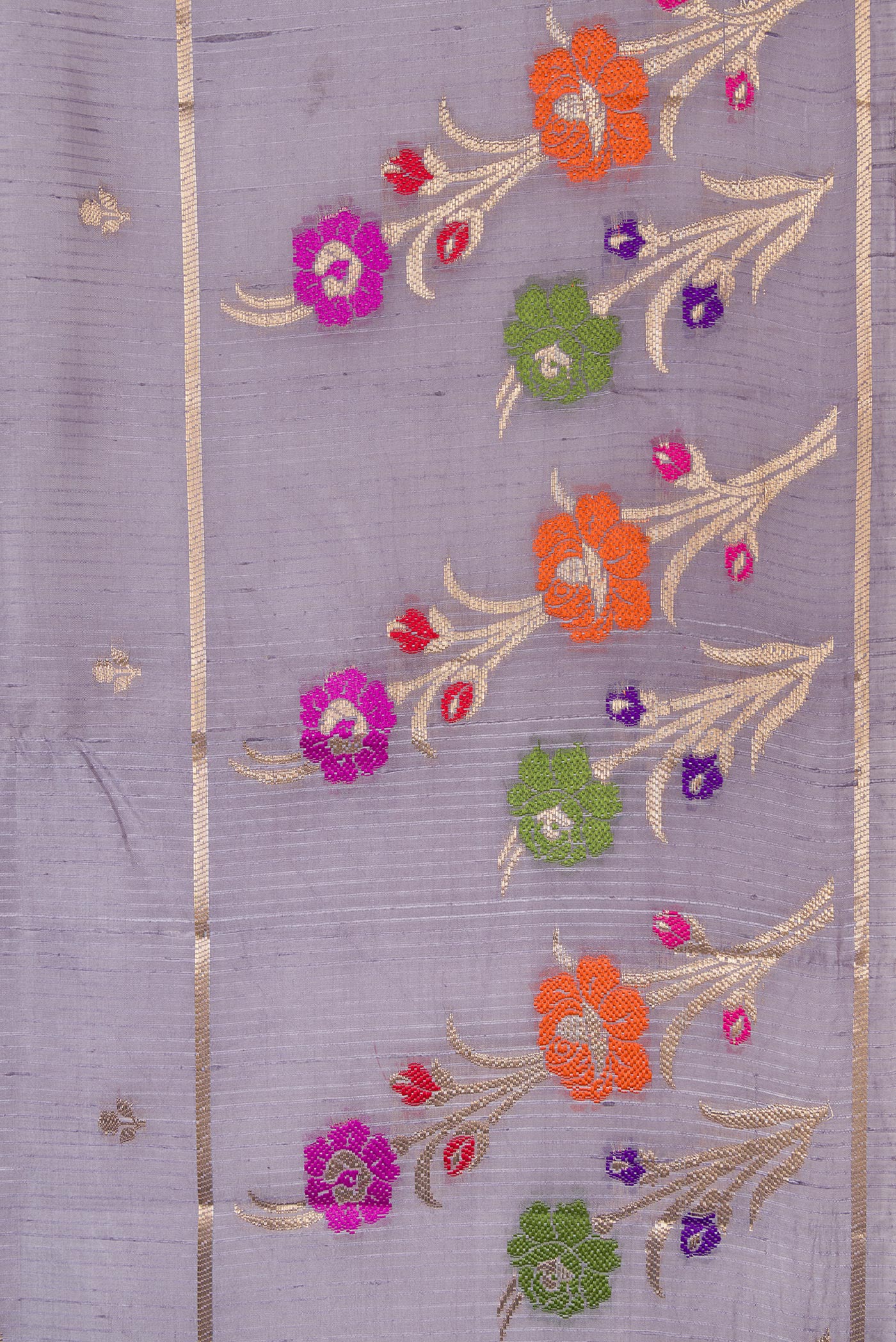 Border image of Grey Dual Tone Tussar Silk Saree with Zari Butta on the body and Fancy Border. 