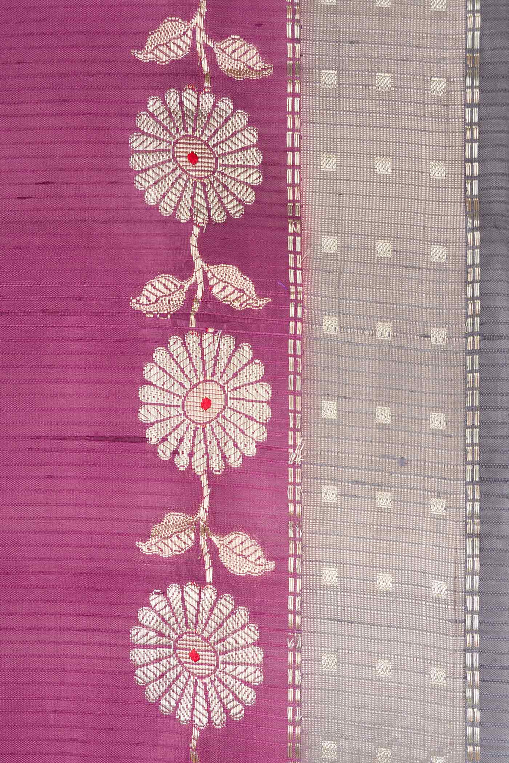 Border image of Purple Dual Tone Tussar Silk Saree with Zari Butta on the body and Zari Border. 